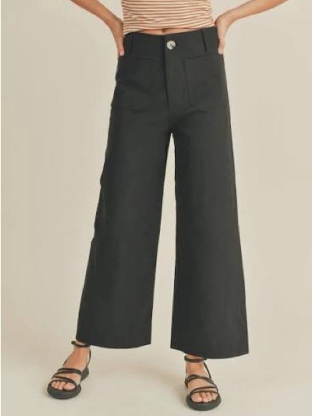 LOFT Palmer Wide Leg Twill Crop Pant, charcoal gray, size 4